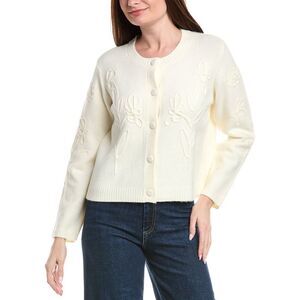 Cece Womens  Knit Flower Cardigan, White